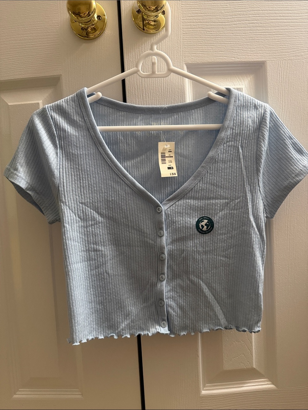 Aeropostale Light Blue Ribbed Button-Front Cropped Top